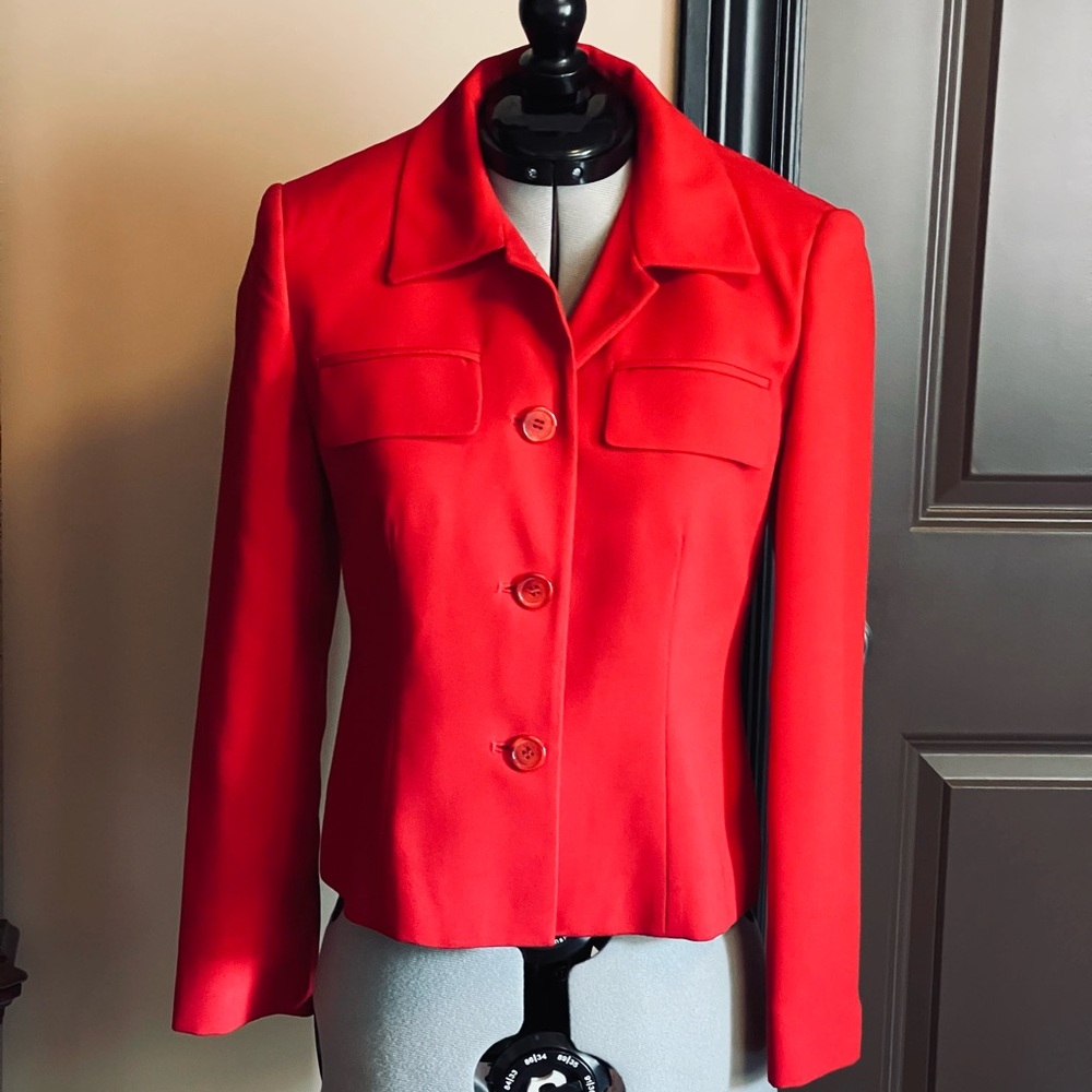 EUC Jones New York Red Blazer Tailored Professional Style